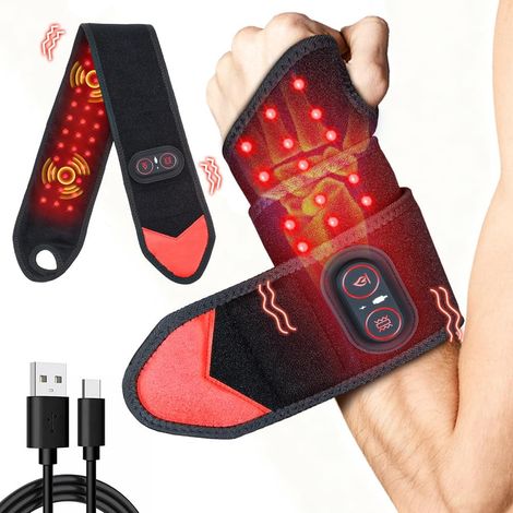 Thérapie de lumière rouge pour les mains du poignet Wrap, coussinet de chauffage infrarouge avec vibration pour le corps, le bras, le genou, le pied, bracelet de massage de poignet chauffé portable (1/5)