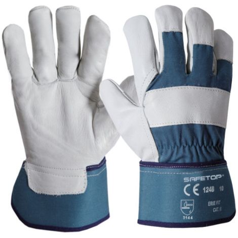 Guantes de lona de algodón y piel flor vacuno Erie Fit 9 Gris