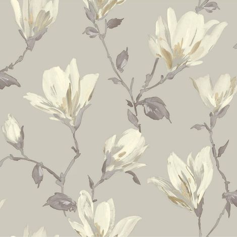 Arthouse Lily Floral Grey White Wallpaper Flowers Pastel Classic Feature Wall (1/4)