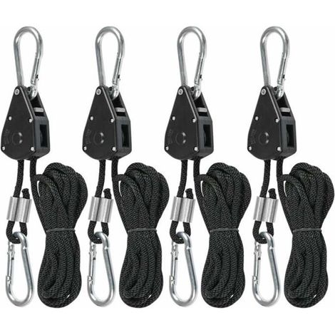 Ratchet Ropes with Hooks for Lamps or Plants, 220cm Long Adjustable Hook Rope (2 Pairs), 4 Pieces (1/5)