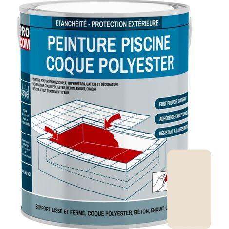 Peinture piscine coque polyester, béton, peinture piscine polyuréthane étanche et souple, haut de gamme PROCOM E9E0D2 3 Kg (1/3)
