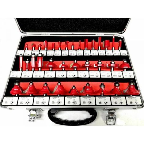 KIT SET DI 35 FRESE FRESA FRESATRICE PUNTE PER LEGNO PANTOGRAFO CON GAMBO DA 6MM (1/4)