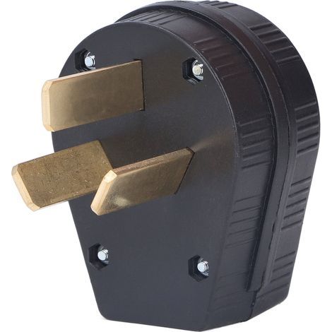 Industrial 3-pin straight plug, brass contacts, male connector, American standard 50A 125V/250V (1/5)