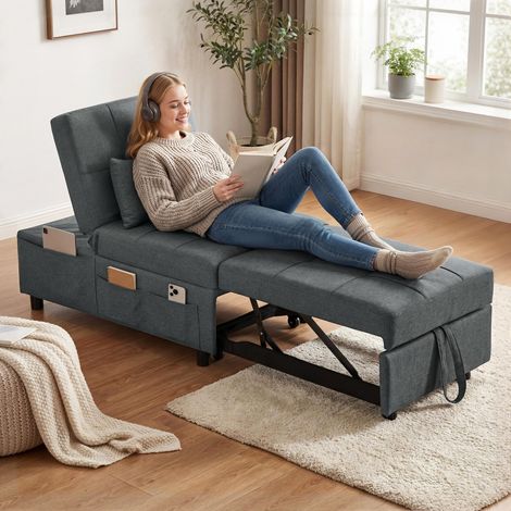 Fauteuil convertible 1 place fauteuil lit avec dossier réglable. siège rembourré et oreiller. gris