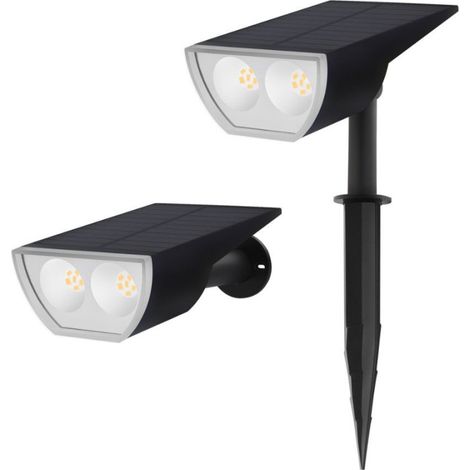 Mini projecteur LED solaire - Mural ou piquet - 1 W - IP65 - 150 lm - Noir - Wolix Mini - 401049 - Xeta (1/2)