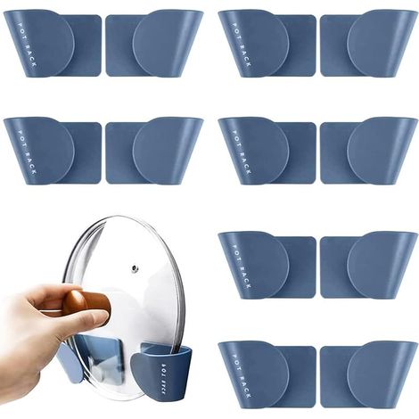 Lot de 6 supports muraux pour couvercles de casseroles, cuisine, bleu (1/5)