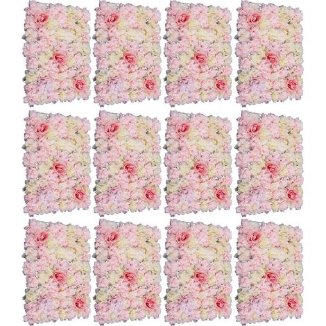 Conjunto de 12 paneles de flores artificiales: rosas, paneles de flores artificiales de seda, ideales para bodas, fondos fotográficos, decoración de espacios, hogar, jardín y fiestas. 60 x 40 cm (1/5)