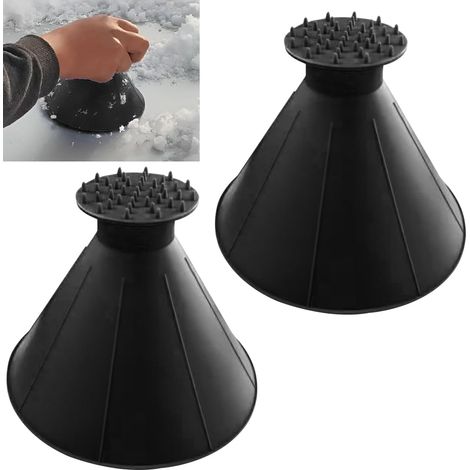 Pelle à glace magique pour voiture avec entonnoir, pelle à glace conique pour pare-brise, pelle à neige ronde pour voiture (noir), lot de 2 (1/5)