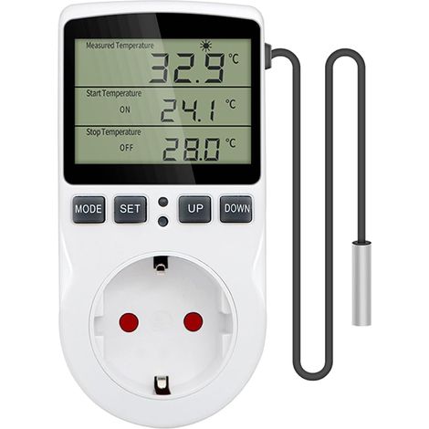 1 prise thermostat numérique,sonde ntc 10k,écran led,minuterie cycle,chauffage refroidissement,serre incubateur (1/5)