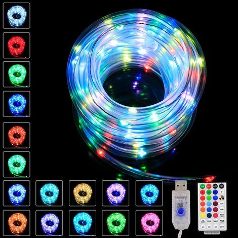 Lumière de corde, 16 couleurs changeant couleur imperméable tube lumière lumière de Noël,USB lumière de corde décoration de Noël intérieure extérieure (20 mètres / 66 pieds 200led) (1/5)