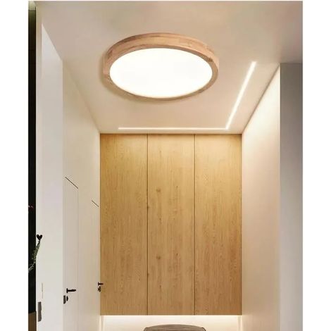 U-do Plafonnier Moderne en Bois,24W LED Plafonnier Industrielle Rond Blanc Froide 3000K,30cm (1/4)