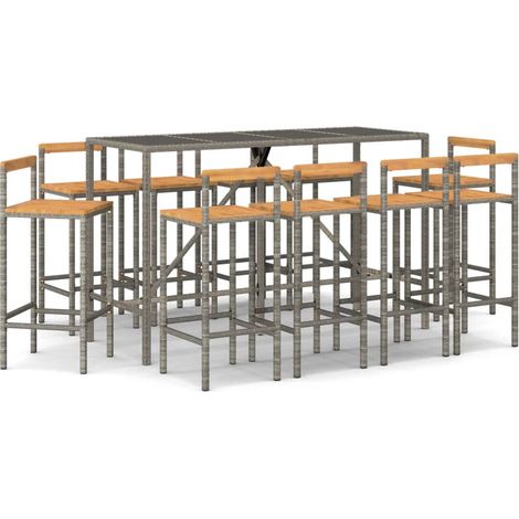 Maison Exclusive - Set Bar Giardino 11pz Grigio Polyrattan e Legno Massello Acacia