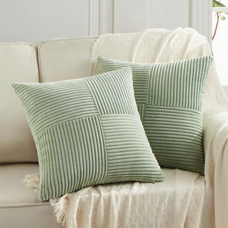 Lot de 2 Boho Housse de Coussin 45x45 Vert Sauge,à Motif Croisé Decoration Housses de Coussin en Velours Côtelé,Douillet Taie d'oreiller Housse Coussin Moderne pour Canapé Chambre Chaise Lit (1/5)