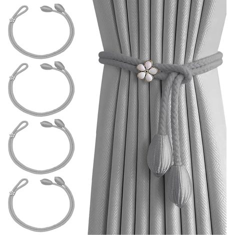 Embrasses pour rideaux lot de 4 grises avec cordons de maintien et fixation pour tentures (1/5)