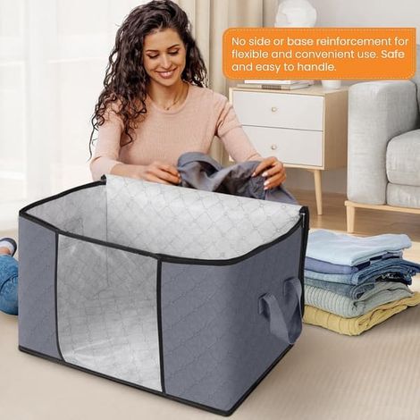 Lot de 3 sacs de rangement pour vêtements - Pliables, avec fermeture éclair et poignée - pour chambre, armoire, couette