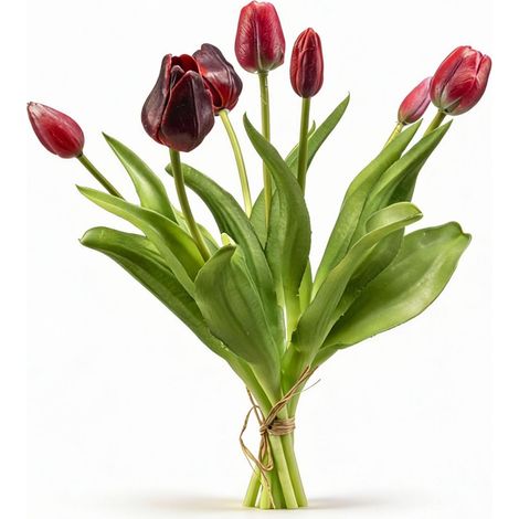 Bouquet de Tulipes Artificielles Aspect Naturel Rouge Foncé et Bordeaux 7 Tiges 42 cm - PANGIVO