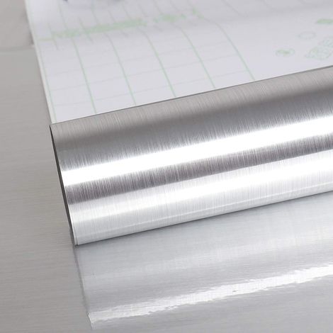 Papier Peint Autocollant en Plastique pour Plan de Travail de Cuisine - Effet Feuille d'aluminium - Papier Peint Autocollant argenté - Film Vinyle pour cuisinière et étagère - 40 cm x 300 cm (1/5)