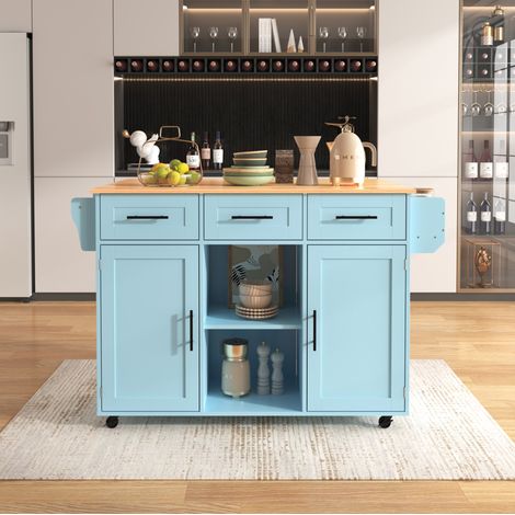 Carrito de cocina 139 x 46/71 x 91,5 cm con tablero abatible, ruedas, azul DESVIAE (1/5)