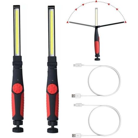Lot de 2 lampes de travail LED rechargeables,lampe de travail magnétique sous le capot, lampe de travail COB sans fil alimentée par batterie pour barbecue/grill/automobile/inspection/atelier/urgence (1/5)