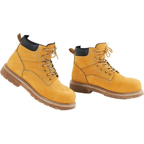 Bottes de sécurité à embout acier, pointure UK 9.5, chaussures de travail imperméables pour homme, semelle en caoutchouc antidérapante et respirante, légères, marron jaune, pour chantier et industrie (1/5)