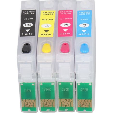 4er-Pack Tintenpatronen: Schwarz, Cyan, Magenta, Gelb, wiederverwendbarer Permanentchip, kompatibel mit den Tintenstrahldruckern T1321, T1332, T1333 und T1334. (1/5)