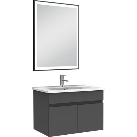 Acezanble Meuble simple vasque 60cm avec miroir 3 couleurs et dimmable anthracite