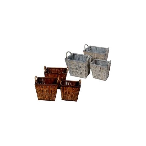 Regalo Italiano Set 3 Cesti in Salice Rettangolari L 29 / 35 / 41 Cm con Manici – 2 Colori Assortiti 1 Pz