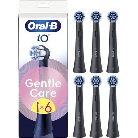 Oral-B Serie iO Gentle Care Schwarz, Authentische runde Ersatzbürsten, Geeignet für empfindliches Zahnfleisch, 6 (1/5)