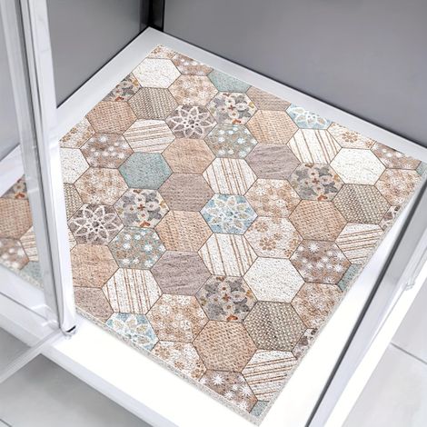 Tapis de douche antidérapant en PVC - Doux et confortable - Séchage rapide - Pour salle de bain - Carreaux hexagonaux - 80 x 80 cm (1/5)