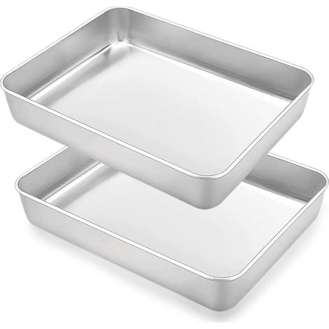 Set mit 2 rechteckigen Backblechen (30 x 25 x 5,5 cm) aus Edelstahl, spülmaschinenfest, ideal zum Backen, Braten und Servieren.