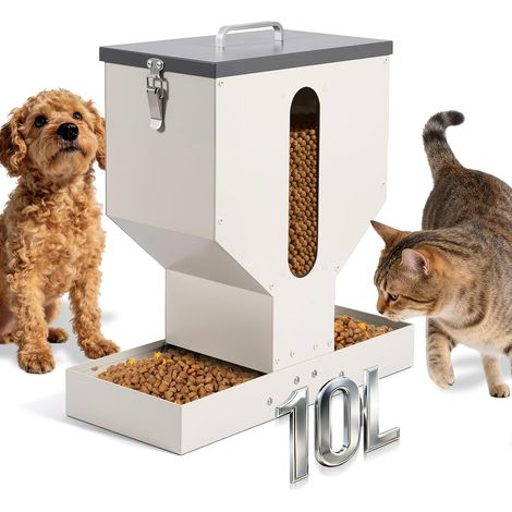 Distributeur Croquettes Chat Automatique, Gamelle Chat en Métal, 10L, Mangeoire Automatique à 2 Bols pour Plusieurs Chats et Petits Chiens, Solide, Simple à Nettoyer (1/5)