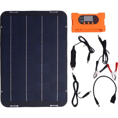 Ortviai Panneau Solaire 12 W 18 V avec Régulateur IP65 pour Camping, Caravane et Serre – Kit Complet (1/5)