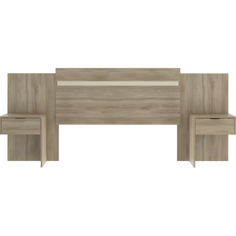 Vente-Unique – Tête de lit extensible avec chevets – 140/160 cm – Naturel clair – Panneau de particule vernis – 2 tiroirs coulissants (1/4)