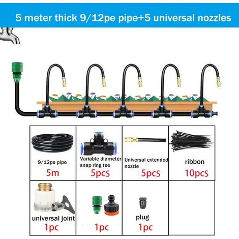Kit d'arrosage automatique universel (5 m) 5-20 m avec buse rotative en cuivre pour jardin et balcon. (1/4)