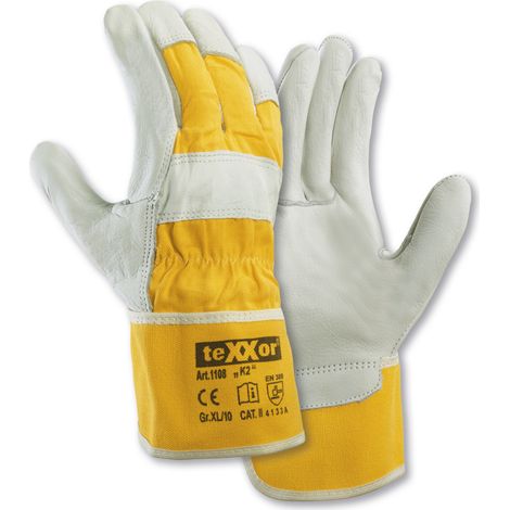 teXXor® TOP Rindvollleder-Handschuhe K2, Leder Natur/Drell Gelb (1/5)