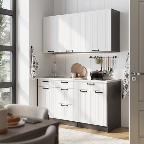 Singleküche Fame-Line, Weiß Landhaus/Anthrazit, 150 cm ohne Arbeitsplatte, Vicco (1/5)
