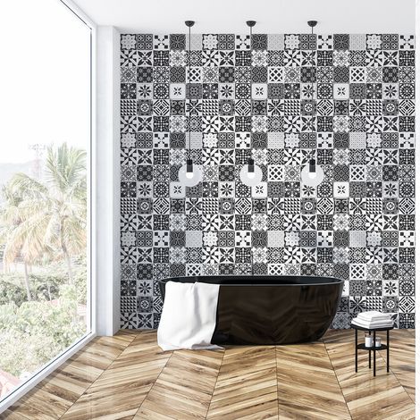 Sticker Mural Carrelage adhésif Cuisine Salle de Bain - 60 STICKERS CARREAUX DE CIMENT AZULEJOS ALLIZÉA - 60stickers20x20cm (1/5)
