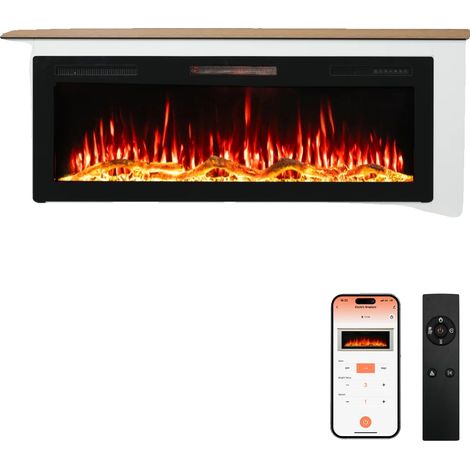 Chimenea eléctrica, control remoto y aplicación, efecto de llama 3D, color negro. (1/2)