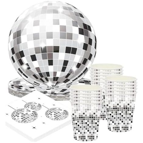 Vaisselle de Fête Disco - Set complet de vaisselle pour 20 invités : assiettes, tasses et serviettes rétro 70s, 80s, 90s pour anniversaire et soirées à thème (1/5)