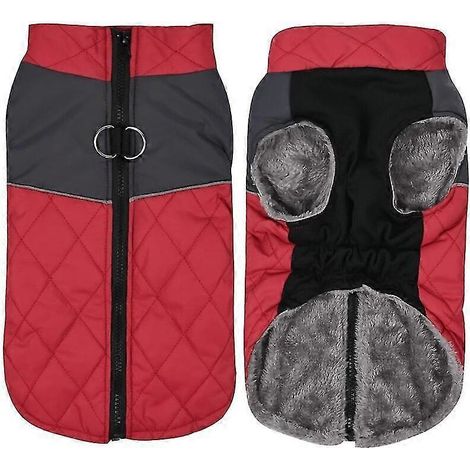 Ropa impermeable para perros grandes, abrigo de invierno para perros con arnés, collar de piel, ropa cálida para mascotas, chaqueta para perros grandes, disfraz de labrador y bulldog, color rojo vino. (1/5)