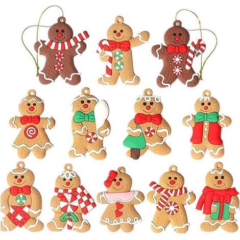 Figurine Pain D Épices - Décoration Arbre De Noël En PVC - Hauteur 7 Cm - Lot De 12 Pièces (1/4)