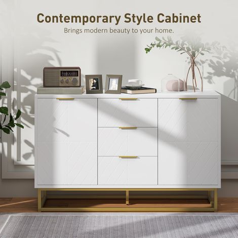 Armoire de rangement blanche de 119 cm (47 pouces) avec étagères réglables et pieds en métal pour l'organisation de la cuisine et de la maison (1/5)
