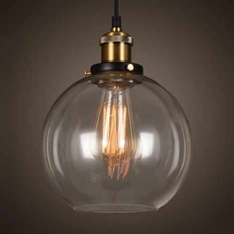 Lustre rétro en verre noir – Douille E27 – Hauteur 23 cm – Diamètre 18 cm – Longueur de câble 150 cm – Pour cuisine et salon – (1/5)