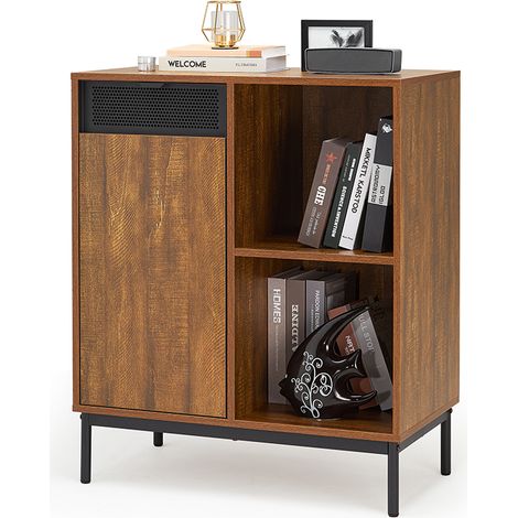 Mondeer – Buffet meuble de rangement marron rustique et noir – Portes en métal perforé – Étagères réglables – Dimensions L72.5 x H88 x P40 cm (1/5)