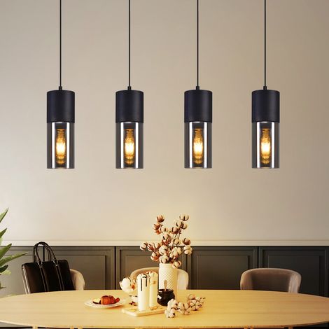 GBLY Pendelleuchte Schwarz Pendellampe Esstisch - Hängeleuchte E27 Küche Glas Schwarz Metall Hängelampe 4 Flammig Industrie Modern für Esstisch Wohnzimmer Schlafzimmer