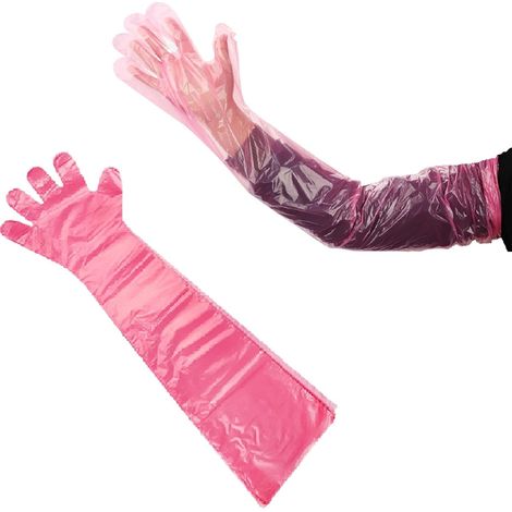 Gants longs en plastique vétérinaire,Gants d'insémination jetables,Gants imperméables transparents jetables,Bras long,Transparent,Pour l'insémination artificielle,Examens vétérinaires,Rouge,30PCS (1/5)