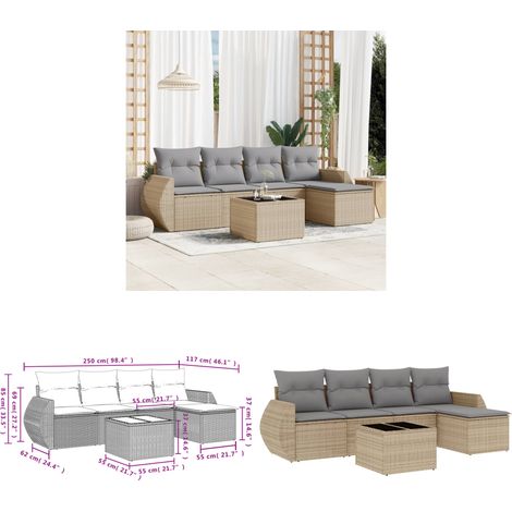 6-tlg. Garten-Sofagarnitur mit Kissen Beige Poly Rattan - Gartenmöbel Set - PE-Rattan Möbel - Outdoor Lounge - Gartenlounge - Esstisch Set - Home & Living (1/3)
