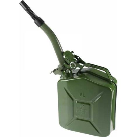 Bidon de 5 litres acier armé avec bec verseur jerrican métal vert olive pour hydrocarbures type US (1/3)