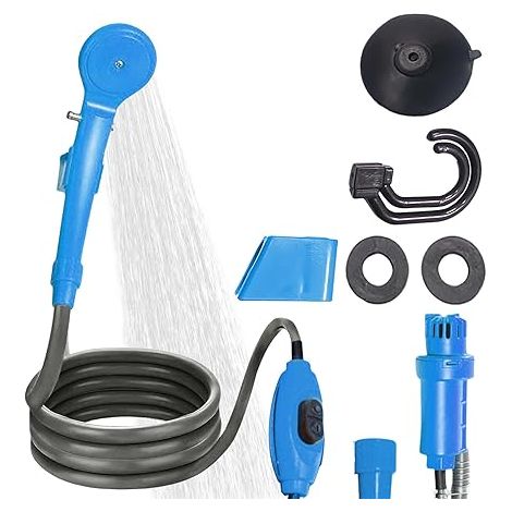 Ducha portátil para camping, ducha para camping, toma de mechero de 12 V, toma de mechero para exterior, ducha portátil para camping con bomba sumergible, ducha exterior con cabezal de ducha