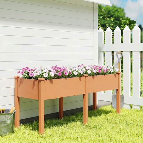 Huerto Urbano Elevado de Madera 184x59x76,5 cm con 6 Orificios de Drenaje para Cultivos Plantas Flores Marrón